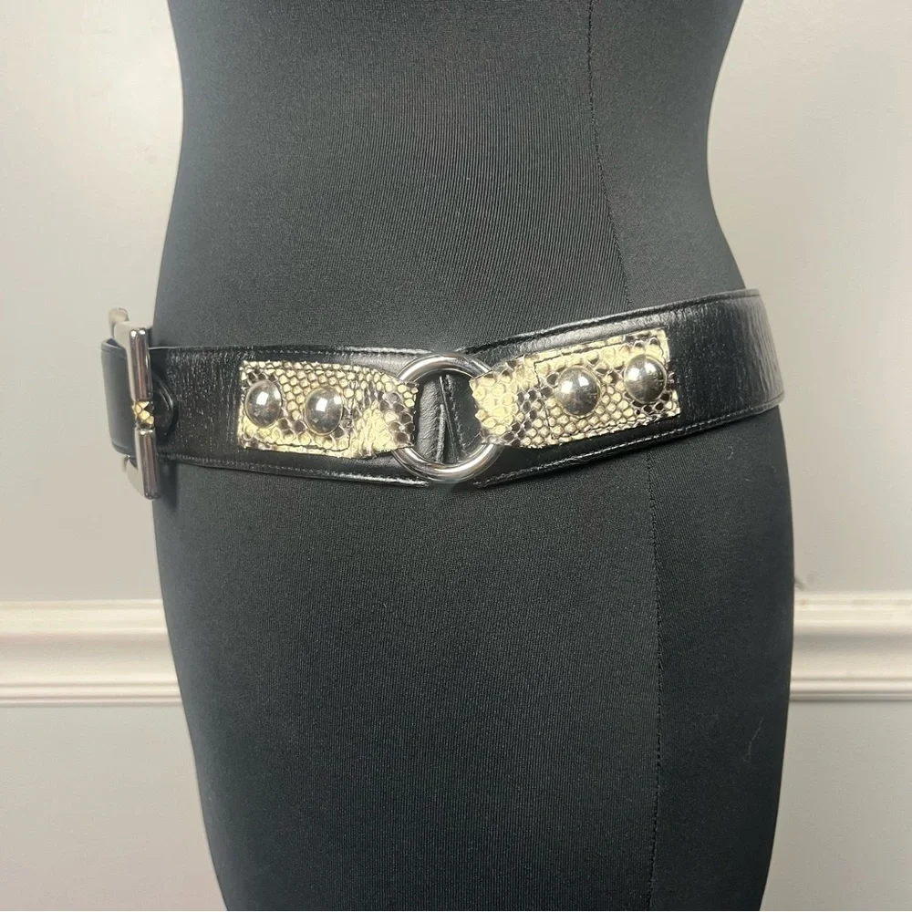 Carlisle black and snake print metal genuine leather belt size small - Picture 4 of 9